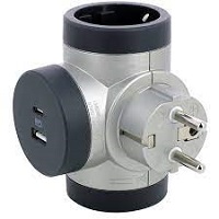 PL adapter ALU 2x2p+E USB-A+C zidni